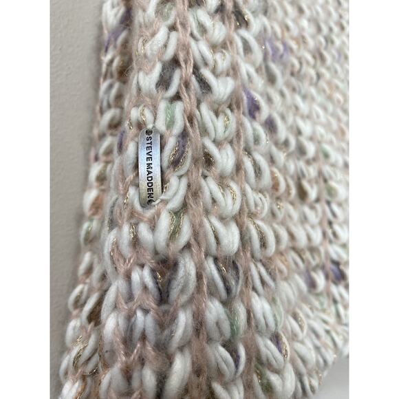 Steve Madden Infinity Scarf Women's One Size Cream Pink Purple Gold Chunky Knit - Picture 3 of 5